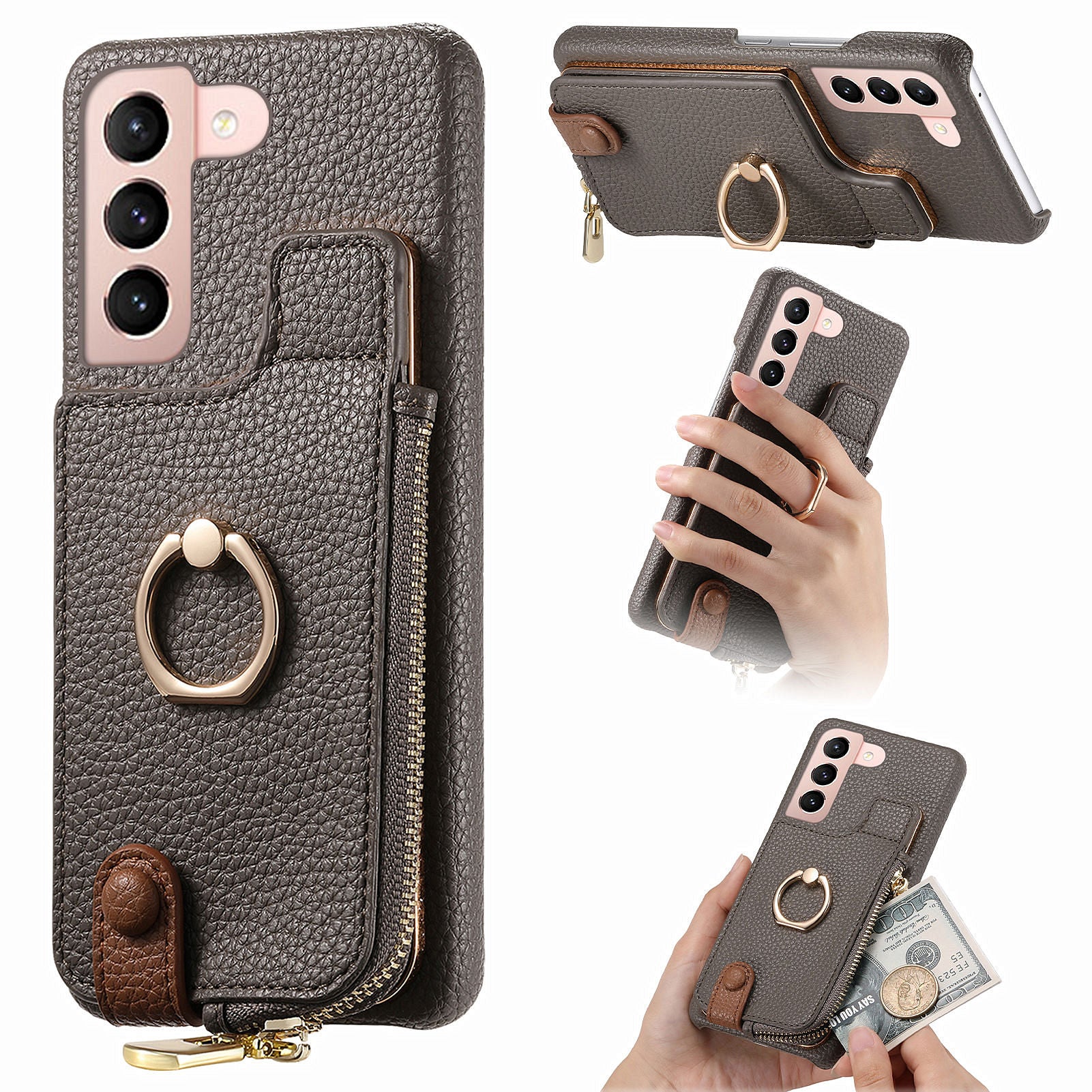 Y3 for Samsung Galaxy S21+ 5G Leather+TPU Ring Kickstand Case Phone Cover with Zipper Pocket Y3 for Samsung Galaxy S21+ 5G Leather+TPU Ring Kickstand Case Phone Cover with Zipper Pocket